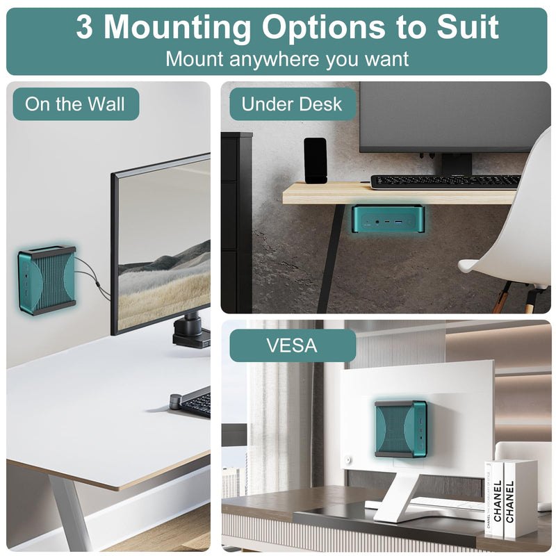 Metal Mini PC Mount Compatible with Beelink SER7, SER7 MAX Mini PC, Vesa/Wall/Under Desk, Easy to Install, Black