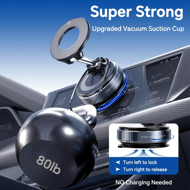 Vacuum Suction Cup Magnetic Phone Holder, Upgraded 360° Adjustable Magnetic Suction Cup Phone Mount for Car/Gym/Mirror/Smooth Surface, for iPhone, Android Smartphones(Black) BLACK