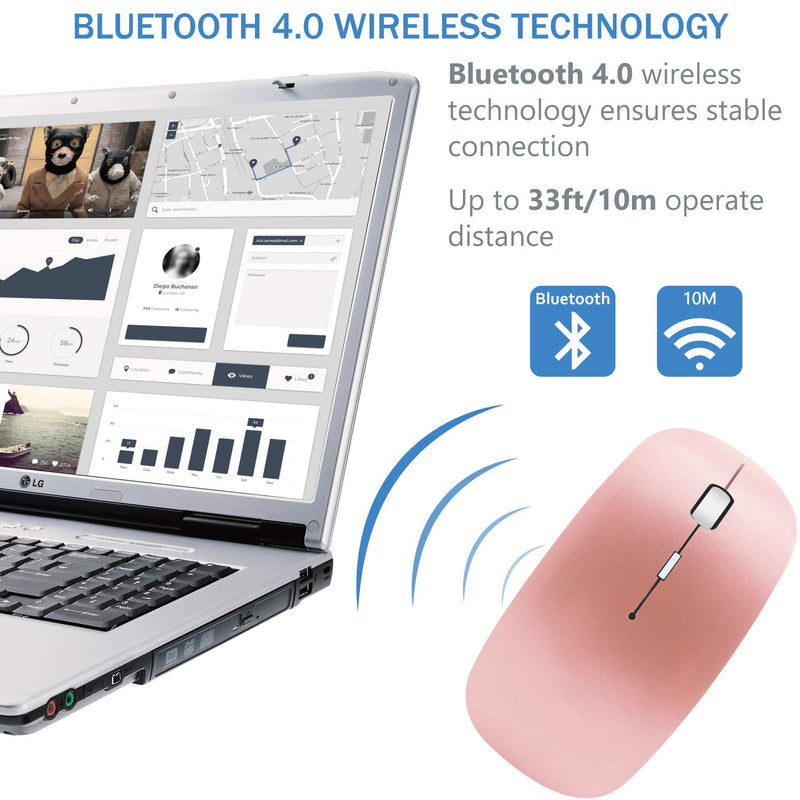 Bluetooth Wireless Charger Computer Mouse for MacBook Air Mac Pro Laptop Ipad Pad PC The Laser Optical Rechargeable Mini Slim Silent Mice is Replacement Wired Widely Used Desktop Hp iMac (Rose Gold) 1.Bluetooth Mouse (Rose Gold)