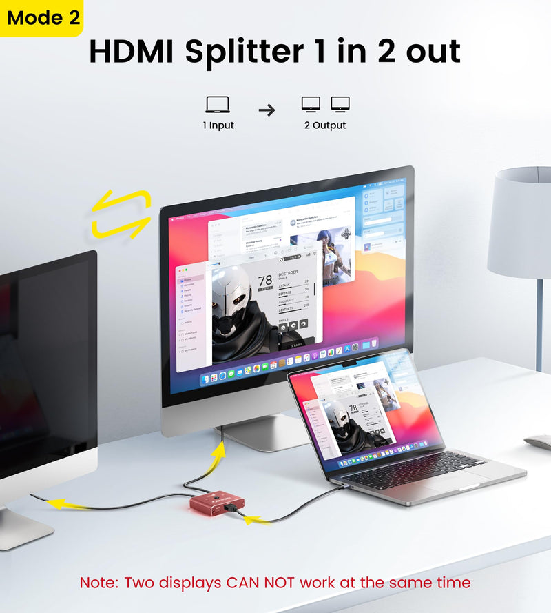 HDMI Switch 4K 120Hz, avedio links 8K HDMI 2.1 Switch Splitter 2 in 1 Out, Aluminum Alloy Bi-Directional Switcher Support Ultra HD 8K@60Hz 4K@144Hz High Speed 48Gbps (Red)