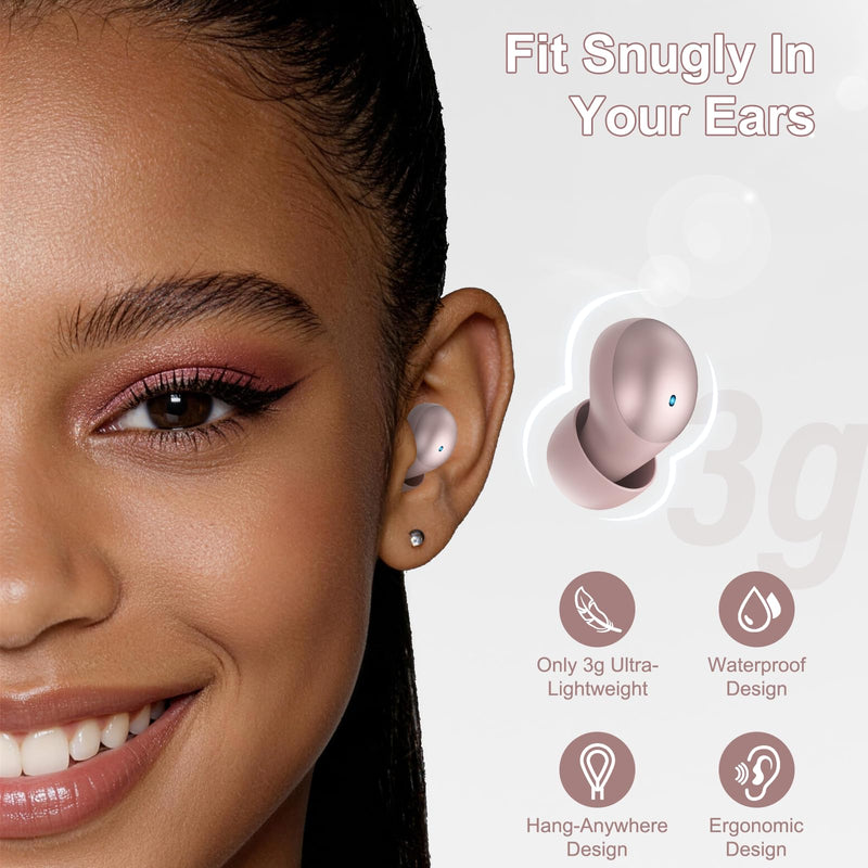 Sleep Earbuds Bluetooth 6.0 in Ear, Sleep Headphones with Sleep Monitor APP, 2026 New Mini Sleep Ear Buds with Small Earplugs for Side Sleepers, 48H Playtime Sleep Earphones with Sleep Mode Rose Rose Gold