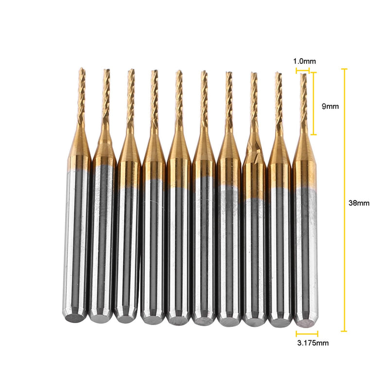 End Mill 1 mm, 10 Pieces Metal Cutter Engraving Bits Milling Tool Tungsten Carbide Cutter Drill Bit Set for Plastics Stainless Steel Copper