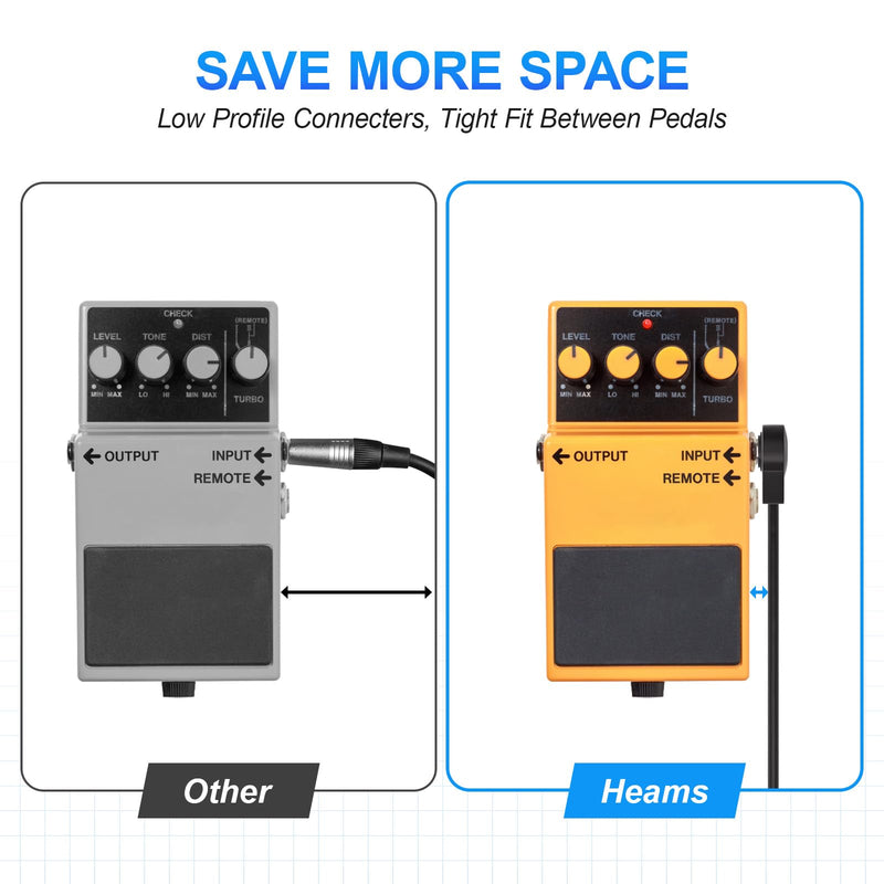 2 Pack Premium 1/4 Inch Stereo TRS Flat Patch Cables, Low Profile to Save More Space TRS Cables with 12 Inch Length, Noise Free and Long-Lasting Guitar Pedal Cable, Right Angle, Black