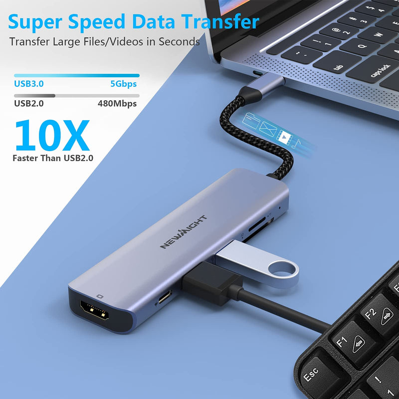 USB C Hub USB-C to HDMI Adapter - Newmight 6 in 1 USB C Docking Station with 100W Power Delivery HDMI 4K@30HZ USB3.0 Fast Data Transfer SD/TF Card Reader, for MacBook and Other Type C Devices