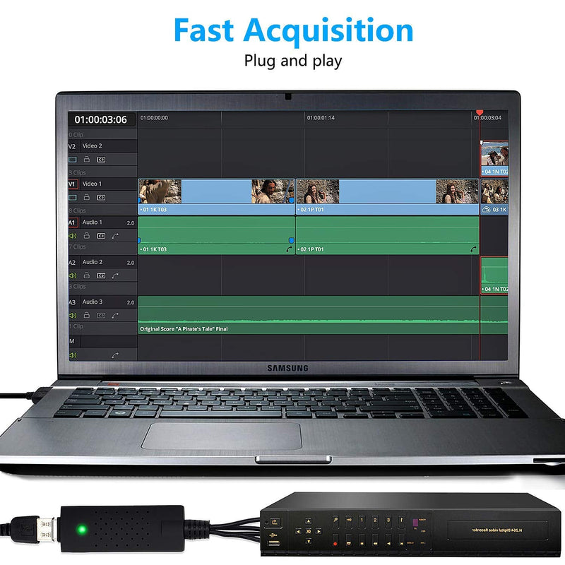 USB Video Capture Card – RCA to USB Audio Video Converter for VHS, Mini DV, VCR, Hi8, DVD to Digital, Support PAL/NTSC, Works with Windows & Mac