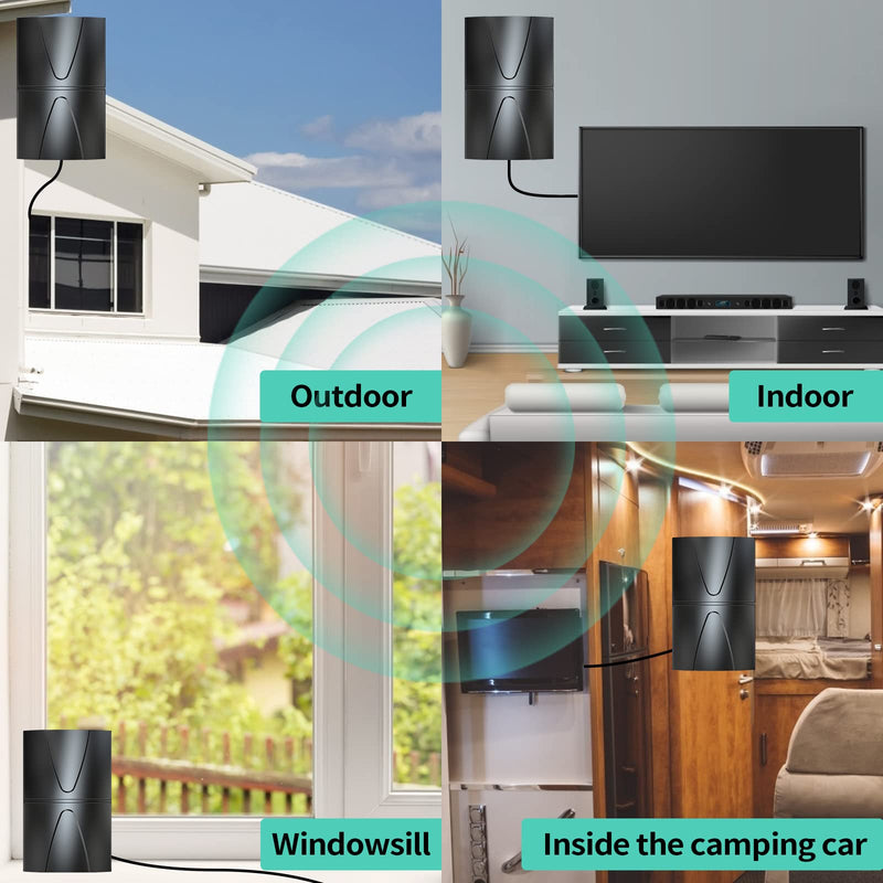 2025 Updated Strongest TV Antenna,1600 Miles Range Indoor/Outdoor Antenna for Smart TV and All Old TV's,360° Reception Digital TV Antenna for Local Channels-Thick Coax Cable and Amplifier HD012