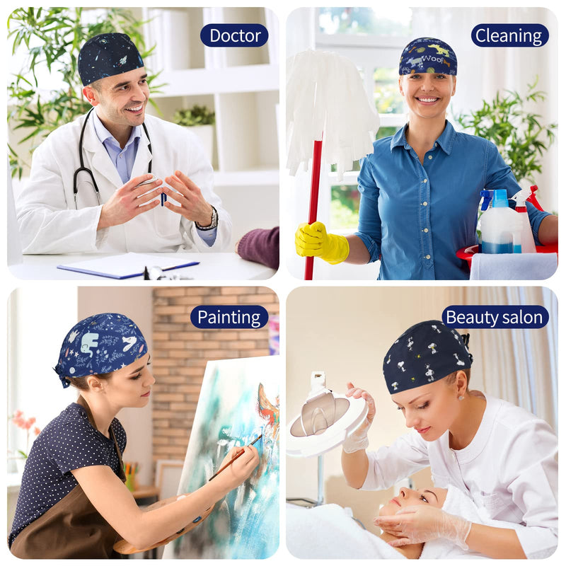 Comius Sharp 6 Pieces Adjustable Work Caps, Surgical Cap Fabric, Cotton Nurse Cap with Buttons, Scrubbing Cap with Sweatband for Women and Men, Personal Care Needs