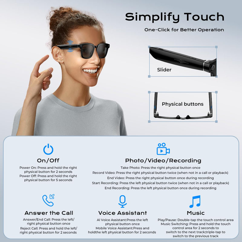 XO AI Smart Glasses,HD 1080P Camera Glasses with Video Recording & Photo Taking,140+ Language Real-Time Translation Glasses Perfect for Travel, Business(Black) Camera glasses-Black