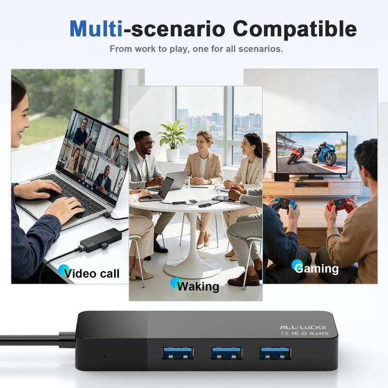 USB to Ethernet Adapter, 3xUSB 3.0 and 1000M RJ45 Network Hub for Laptop | 4-in-1 USB A Hub (Gigabit RJ45 & 3 USB-A ports) Plug & Play for Laptop/PC/MacBook/Surface/Dell XPS, Windows/Mac/Chrome OS 0.95FT -4 in 1 USB A to Ethernet Adapte