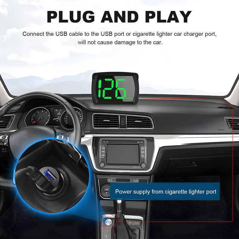 Car HUD Headup Display, MPH Warning Car GPS Overspeed Alarm Speedometer with LED Large Font Display+USB Cable Plug, Universal Car Accessories for Car Truck SUV Motorcycle MHP