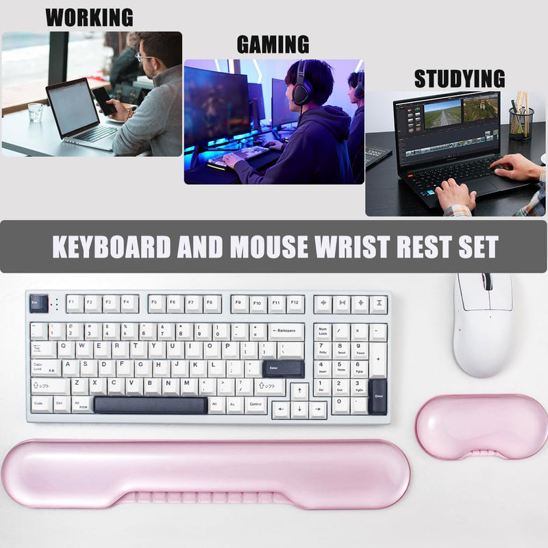 Gel Wrist Rest for Keyboard and Mouse, Pink Wrist Rest Set | Cute Wrist Rest for Computer Keyboard 60%/68%/75%,Comfort & Support for Typing and Gaming