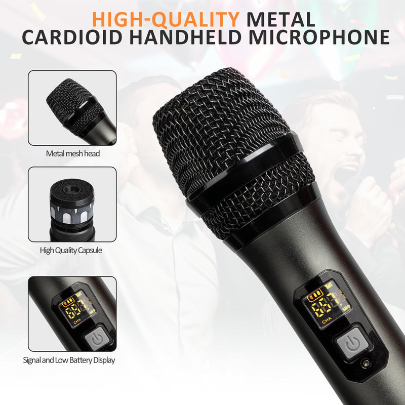 Soundgeek Wireless Microphone UHF Metal Dual Handheld Mic with Rechargeable Receiver 200ft Range, Microphone for Singing, Karaoke, Church, Speech, Wedding, Party Singing (1 Mics, Gray) 1