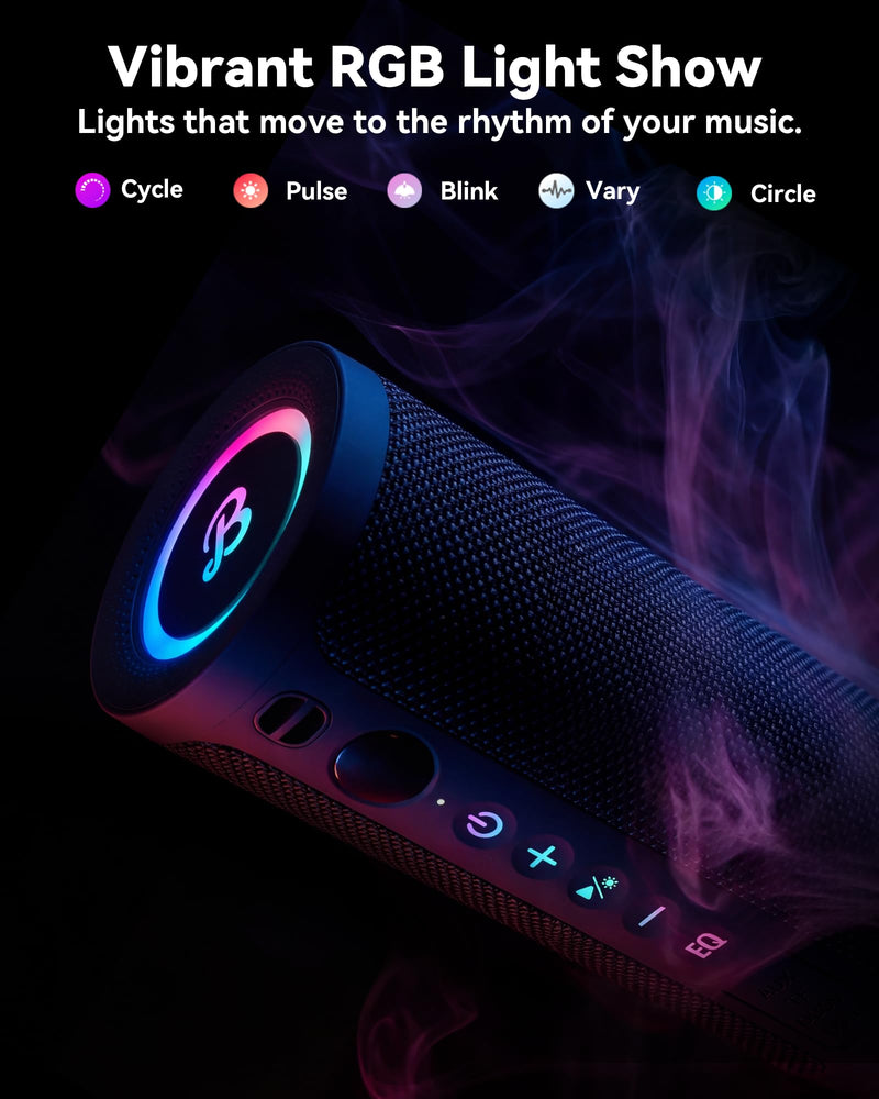 BassBloom Roar 3 Portable Bluetooth Speaker,20W Powerful Sound with JIKE Bass,IPX6 Waterproof,24H Playtime,Bluetooth 5.4,RGB Lights,Wireless TWS Pairing,Outdoor for Camping and Beach (Pink)