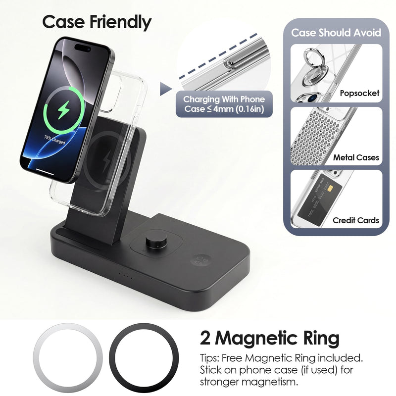 4 in 1 Charging Station for Oura Ring Gen 4 Charger, Fast Charger for iPhone17/16/15/14/13/12, Apple Watch, AirPods, Samsung Galaxy S25/S24/S23/S22/S21, Galaxy Watch Buds (Size 11) Size 11
