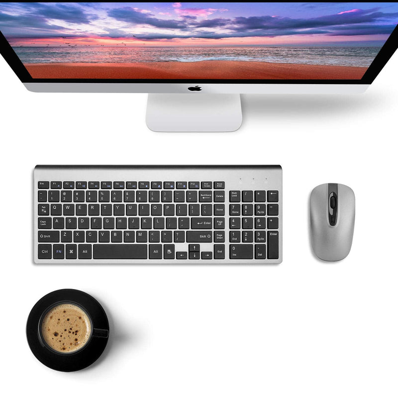 Wireless Keyboard Mouse Combo, cimetech Compact Full Size Wireless Keyboard and Mouse Set 2.4G Ultra-Thin Sleek Design for Windows, Computer, Desktop, PC , Notebook - (Grey) Grey