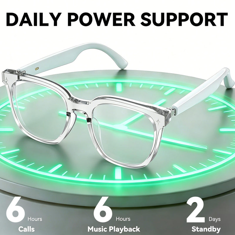 AI Smart Glasses, Bluetooth Glasses for Men & Women, Open-Ear Music & Calls | Touch Control,Voice Assistant,Audio Recording,Real-Time Translation,35g Lightweight for Business Meetings, Travel & Daily Use White Frame-Transparent Lens(Style1)