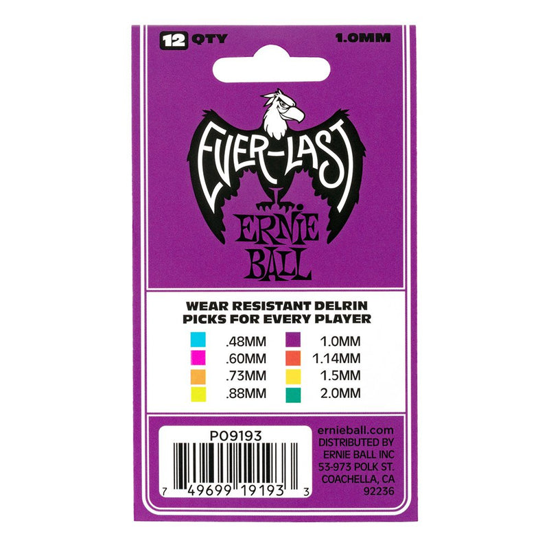 Ernie Ball Everlast Guitar Picks, Purple 1.0mm, 12-pack (P09193) Purple (1. mm) 0