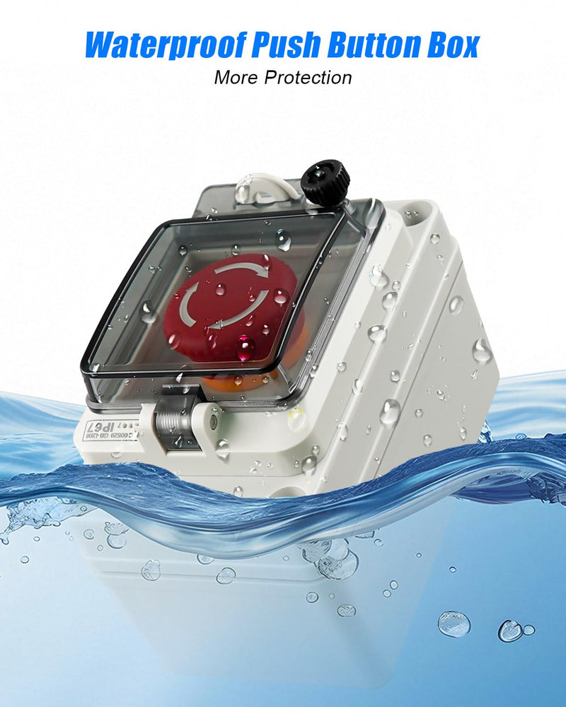 660V 10A Push Button Switch Box, Red Momentary Emergency Stop Button, Shut Off Switch with IP67 Waterproof Protective Cover Red Emergency Stop Only