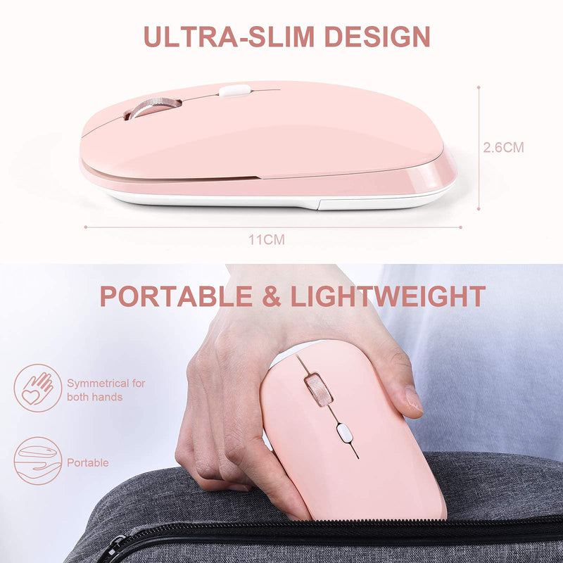 Wireless Mouse, PINKCAT 2.4G Slim Silent Cordless Mouse with USB Receiver, 3 Adjustable DPI Portable Optical Wireless Computer Mice for Laptop, PC, Notebook, Computer, Deskbtop, MacBook - (Pink) pink