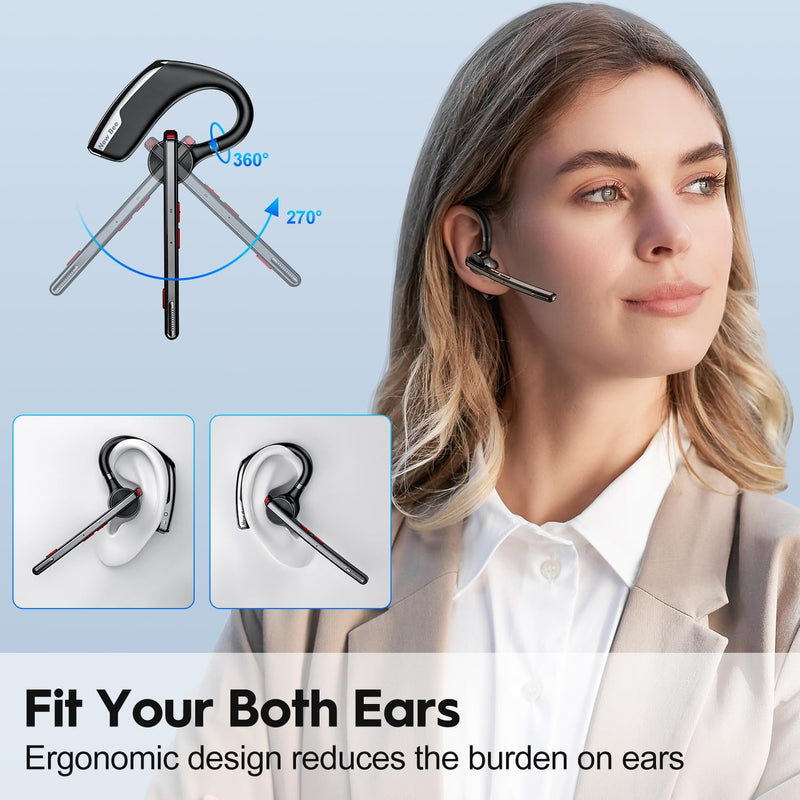 New Bee Bluetooth Headset, Wireless Bluetooth Earpiece for Cellphone with 500mah Charging Case 80h Playtime V5.2 Dual Mic Noise Cancelling Hands-Free Earphones for Office Driver 2 PACK