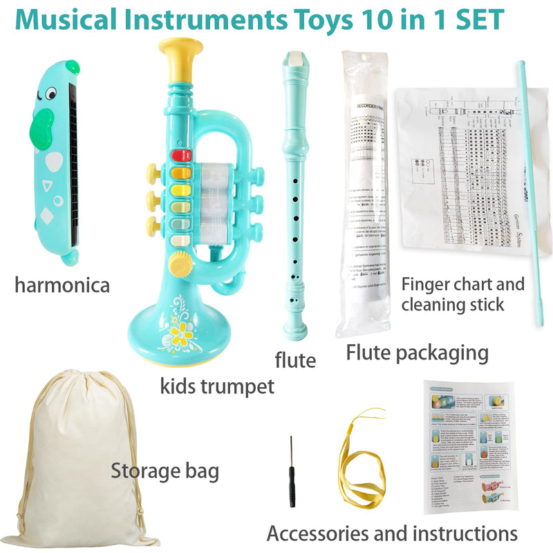 [AUSTRALIA] - 3-in-1 Kids Musical Instruments with Storage Bag, Toddler Toys with Plastic Trumpet, Harmonica & Flute Recorder, Educational Music Gifts for Children Ages 3 4 5 6 7,Gifts for Boys Girls 3in1-kids Trumpet-yd-wb001 
