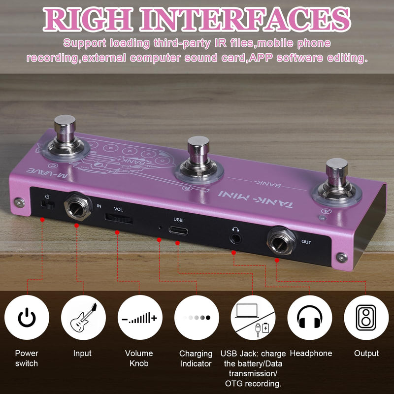 [AUSTRALIA] - Multi Effects Guitar Pedal,Built-in 1450mAh Rechargeable Battery Electric Guitar Efector with 21 Editable Presets,Chorus,Delay,Reverb,Amp,MOD,IR CAB,Recording,Tuner,BT connection. Tank-Mini Multi-effects Pedal 