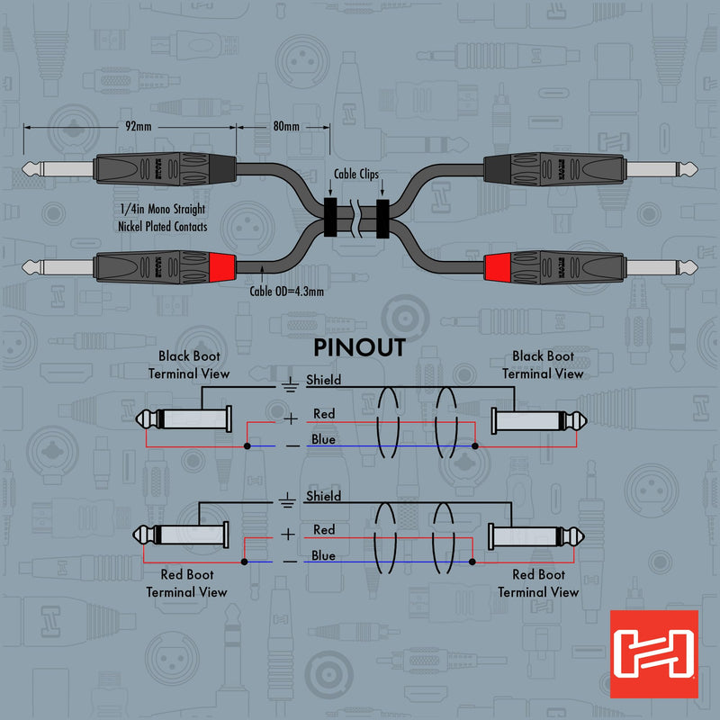 Hosa HPP-020X2 Pro Stereo Interconnect, Dual REAN 1/4" TS to Same, 20 Feet