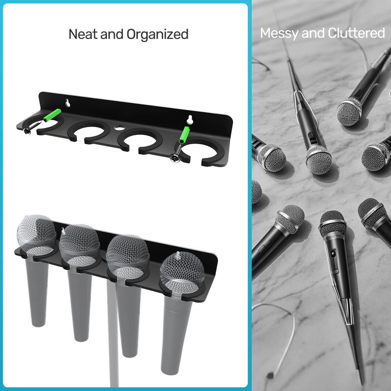 2025 Upgrade Multi Microphone Holder for Mic Stand Storage Organizer for Handheld Dynamic Wired and Wireless Mics Wall Mount or Rubber Padding to 5/8"-27 or 3/8"-16 Threaded - Up to 4 Mics Mic UP to 4 - Black