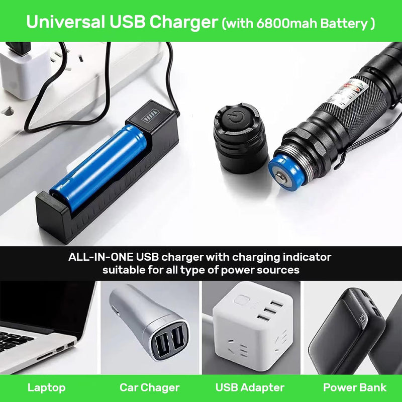 Long Range Green Laser Pointer with On/Off Switch Button, Laser Pointer High Power with USB Charging Case -Tactical Long Range Laser for Indoor Meetings, Pet Exercising, Outdoor Camping, Astronomy and