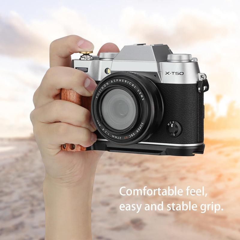 [AUSTRALIA] - LEFTFOTO X-T50 Retro Handgrip L-Shape Bracket Handle with Wooden Grip for Fujifilm X-T50 Camera,with Built-in Bottom Arca Quick Release Plate, with Shutter Button,Black 