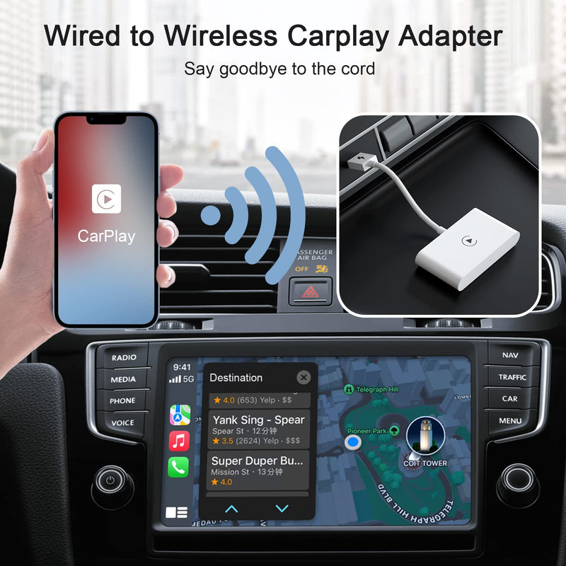 Wireless CarPlay Adapter 2024 Upgrade for Apple Convert Wired to Wireless CarPlay Dongle Plug & Play Fit for Cars from 2015 for iPhone iOS 10+ (White) Square White