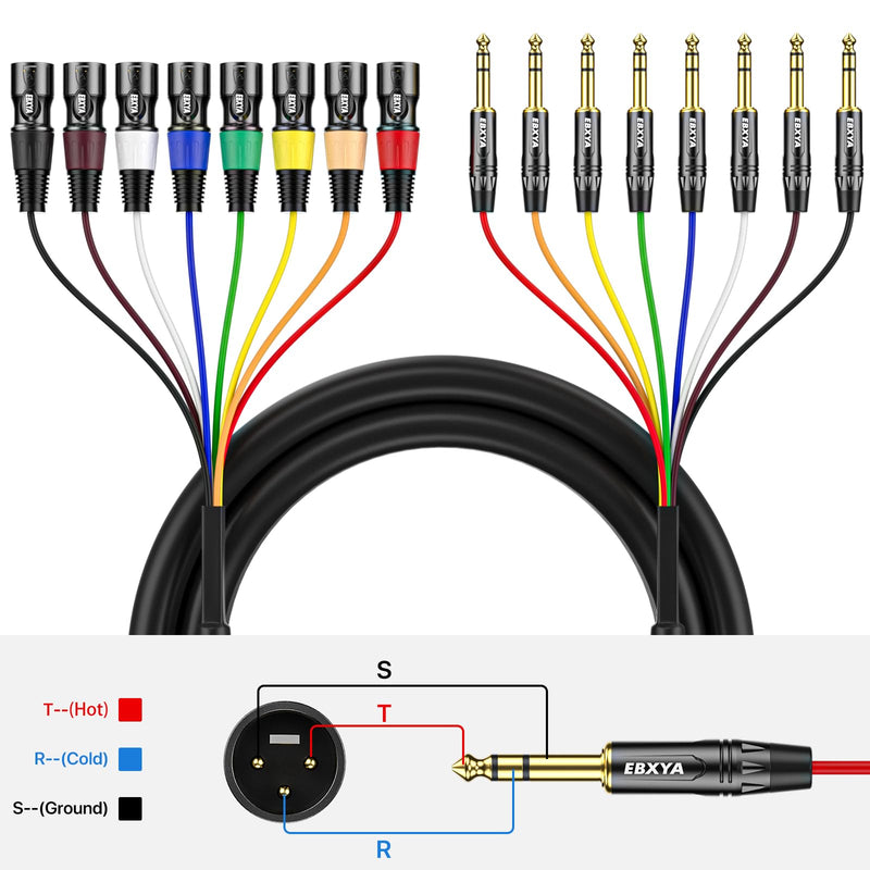EBXYA 8 Channel 1/4 Inch TRS to XLR Snake Cables, 6.35mm Male Jack Stereo Audio Balanced Line to XLR Cables, 10 Feet 1 Pack 8-Channel 10 Feet TRS to XLR Male Black