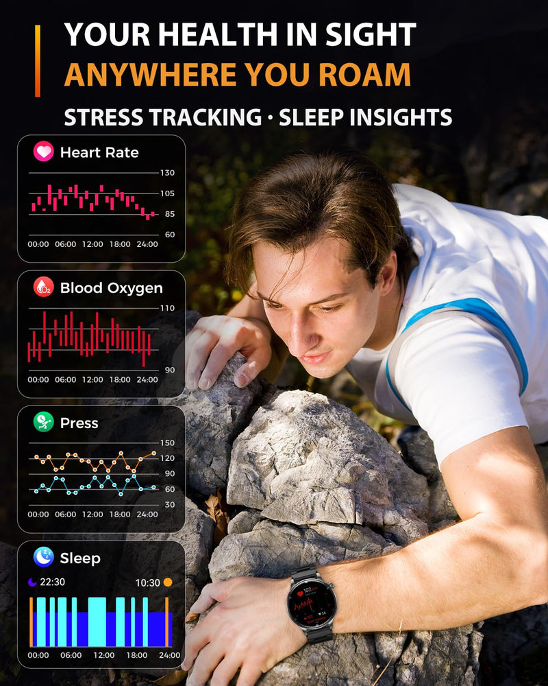 Smart Watches for Men Women with GPS (Answer/Make Calls), 1.52" AMOLED Smartwatch, 170+ Sport Modes Step Counter Fitness Activity Tracker with Sleep Stress Monitor, for Android iPhones Black