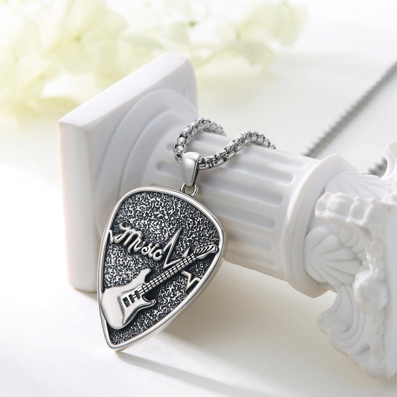 OHAYOO Sterling Silver Guitar Pick Pendant for Men – Music-Inspired Rock Jewelry – Music Gift for Guitar Players & Music Lovers Retro