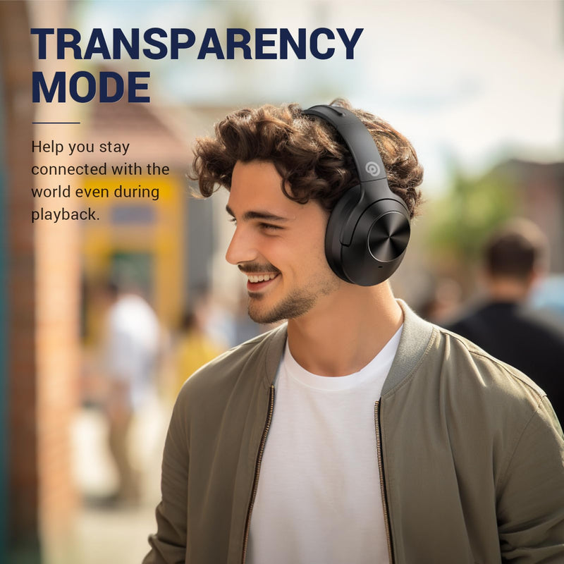 Hybrid Active Noise Cancelling Headphones Wireless Over Ear Bluetooth Headphones with Microphone Deep Bass, Wireless Headphones with Hi-Fi Audio, Memory Foam Ear Cups, 30H Playtime - Black