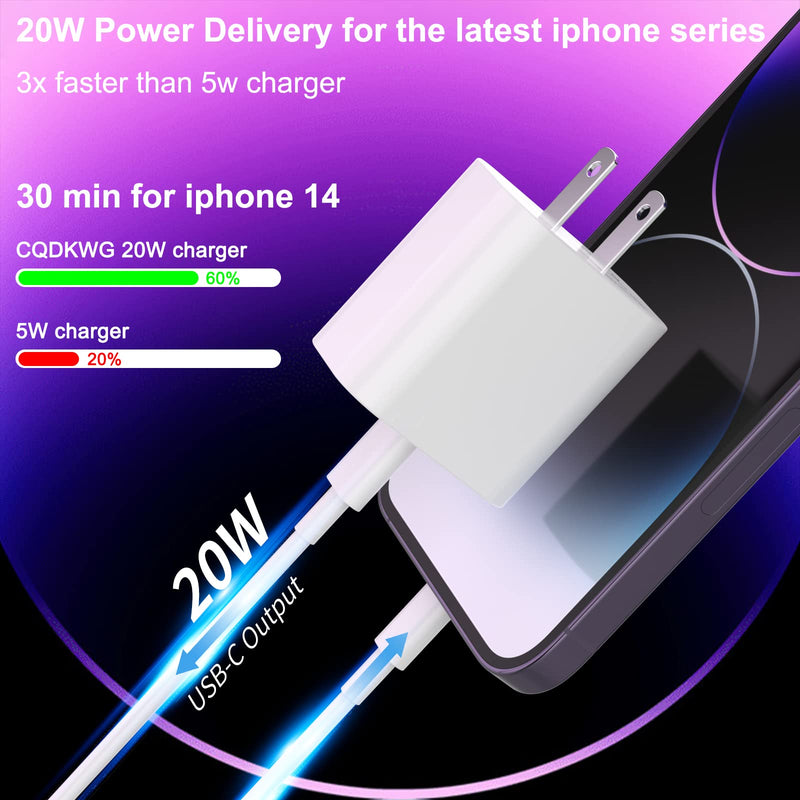 USB C Charger iPhone Charger Fast Charging 3Pack 20W Type C Wall Charger Block with 6FT Long USB C to Lightning Cable Compatible with for iPhone 14Pro/13 Pro/12/12 Pro Max/11/XS Max/XS/XR/X/8 White