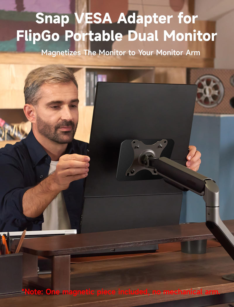 JSAUX Snap VESA Mount Adapter for FlipGo 13.5", 15.6" and 16" Monitors | Snap-on VESA adapter for FlipGo 13.5, 15.6 and 16-inch dual portable monitors; ready for monitor arm or wall mount setups