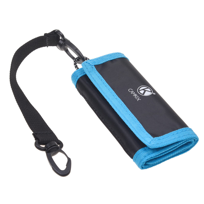 Memory Card Wallet - SD Card Storage - Slim and Foldable with Transparent Slots - Can Carry Up to 15 SD Cards - Straps with Tether Included - (Black/Blue) for SD Cards - Black & Blue