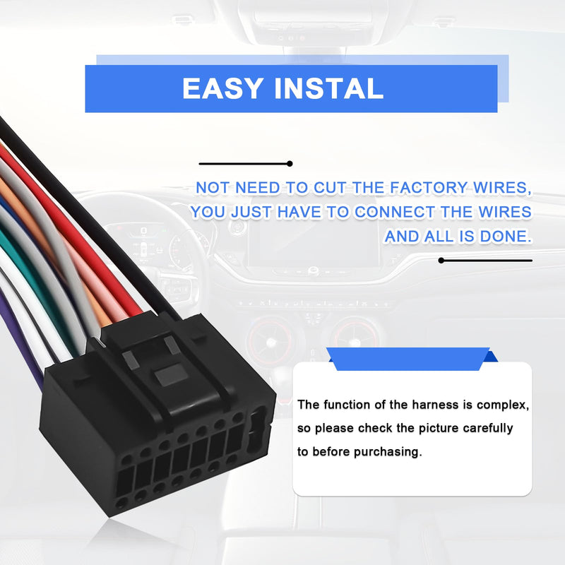 [AUSTRALIA] - 16 Pin Vehicle Aftermarket Wiring Harness Compatible with Kenwood CD DVD Navigation in-Dash,Kenwood car Stereo Wiring Harness,XT91016 Car Stereo CD Player Wiring Harness 