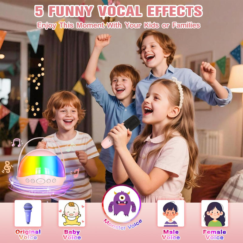 2025 New Mini Karaoke Machine Speaker for Kids Adults,Portable Bluetooth Speaker with 2 Wireless Mics,Colorful LED Lights, Home Travel & Party Play Gifts for Boys Girls (Pink) Pink