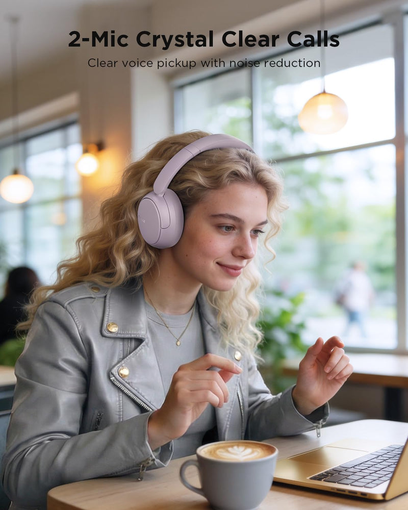 TALIX H30 Hybrid Active Noise Cancelling Headphones, 110H Playtime Hi-Res Audio Bluetooth 6.0 Wireless Over Ear ANC Headphones for Commute/Travel (Purple) Purple