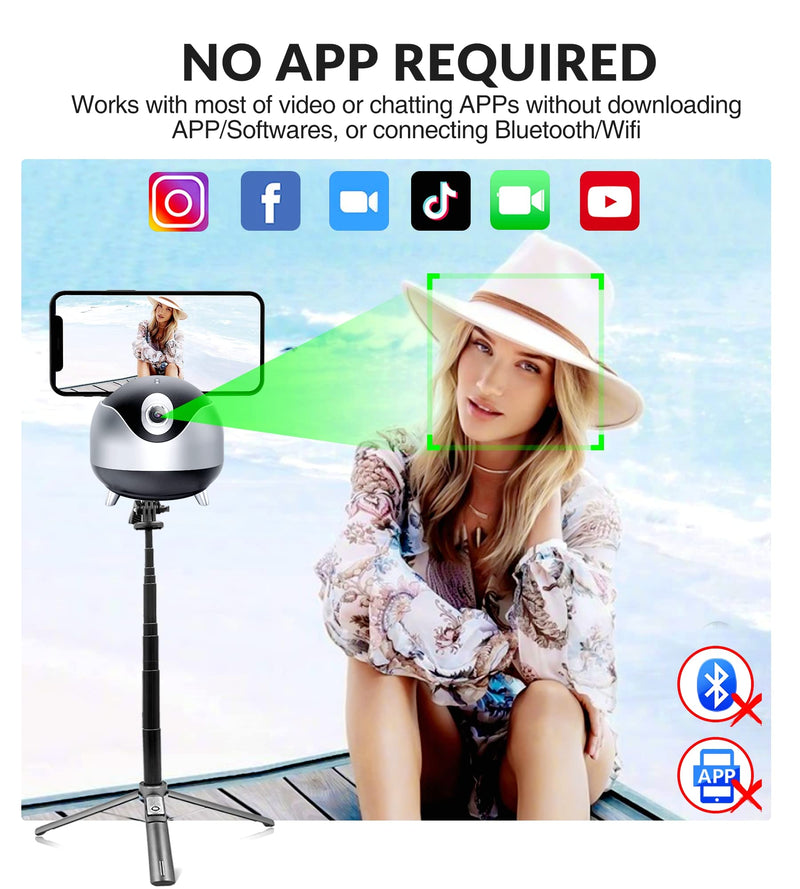 Auto Face Tracking 360 Camera Tripod for Cell Phone Rotating with Remote, iyesku 2-Axis Smart AI Face Recognition 360 Selfie Stick Rotation Tripod Mobile Phone Holder TikTok Camera Tripod (Black) Black