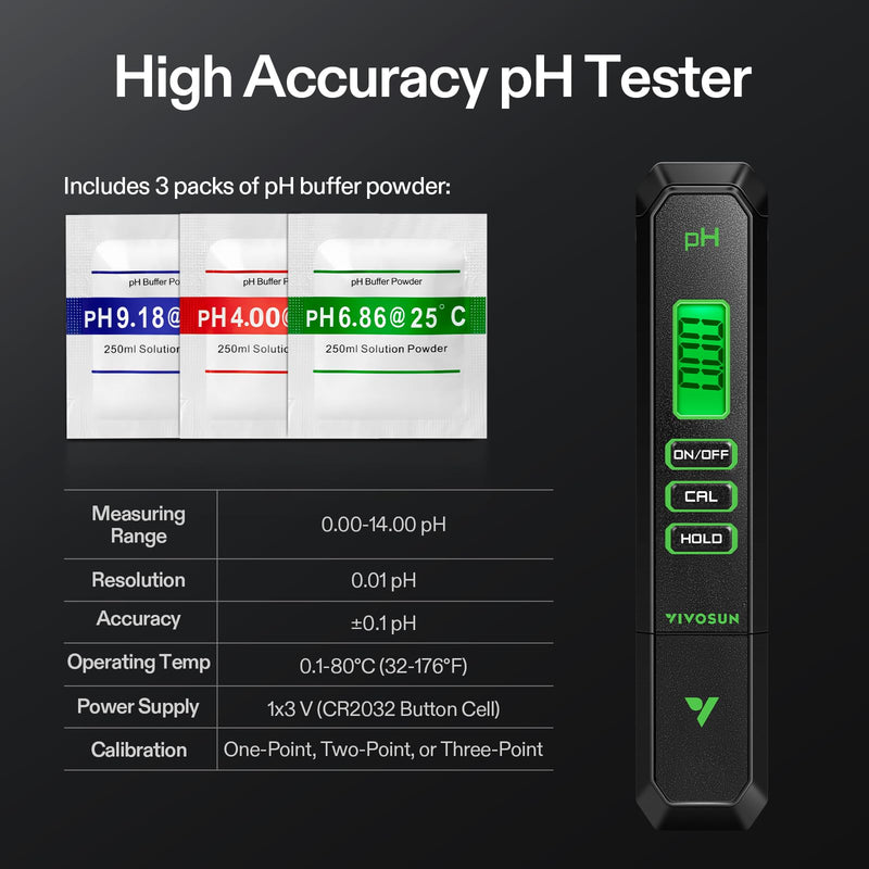 VIVOSUN Digital pH Meter, 3-in-1 TDS/EC/Temperature Meter, 3-in-1 Soil Moisture/pH/Light Tester Combo for Home, Garden and Hydroponics Black-White-Green
