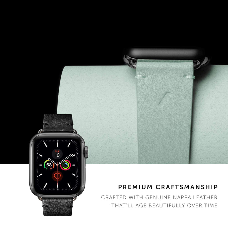 Native Union Classic Strap for Apple Watch 38/40/41mm – Genuine Italian Nappa Leather – Stainless Steel Hardware with Soft Nubuck Leather Backing Compatible with Series 1-10, SE, SE 2 & Ultra (Black) Shark Black 40mm