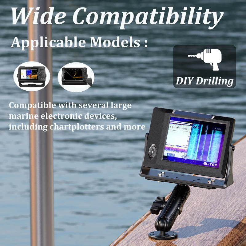 LOKTENWO Aluminum Alloy Fish Finder Mount, Marine Electronic Mount | With B Size 1" Ball Rectangle Plate, 5.9" Medium Arm, AMPS Hole Round Base Compatible with Garmin, Lowrance, Raymarine