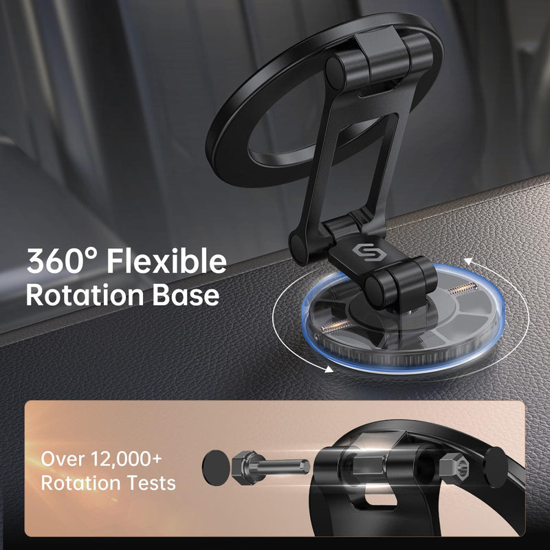 SYNCWIRE Fits MagSafe Car Mount Magnetic Phone Holder for Dash and Tesla | Strong Magnets, All Metal, Flexible 3 Axis, 360° Rotation, Dashboard and Screen Support, For iPhone 17 16 15 14 Pro Max Carbon Fiber