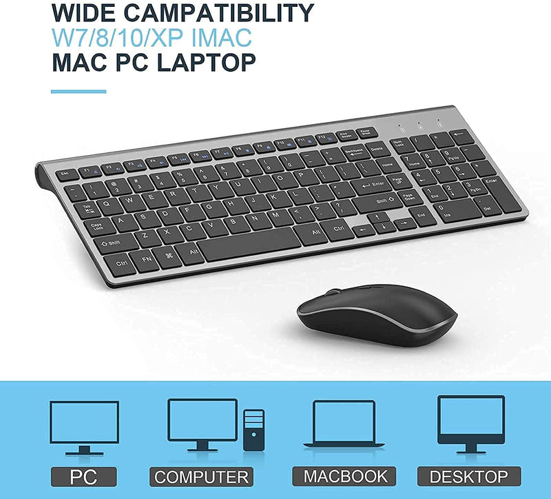 Wireless Keyboard and Mouse,J JOYACCESS 2.4G Ergonomic and Slim Wireless Keyboard Mouse Combo Designed for Computer,Windows, PC, Laptop,Tablet - Black Grey