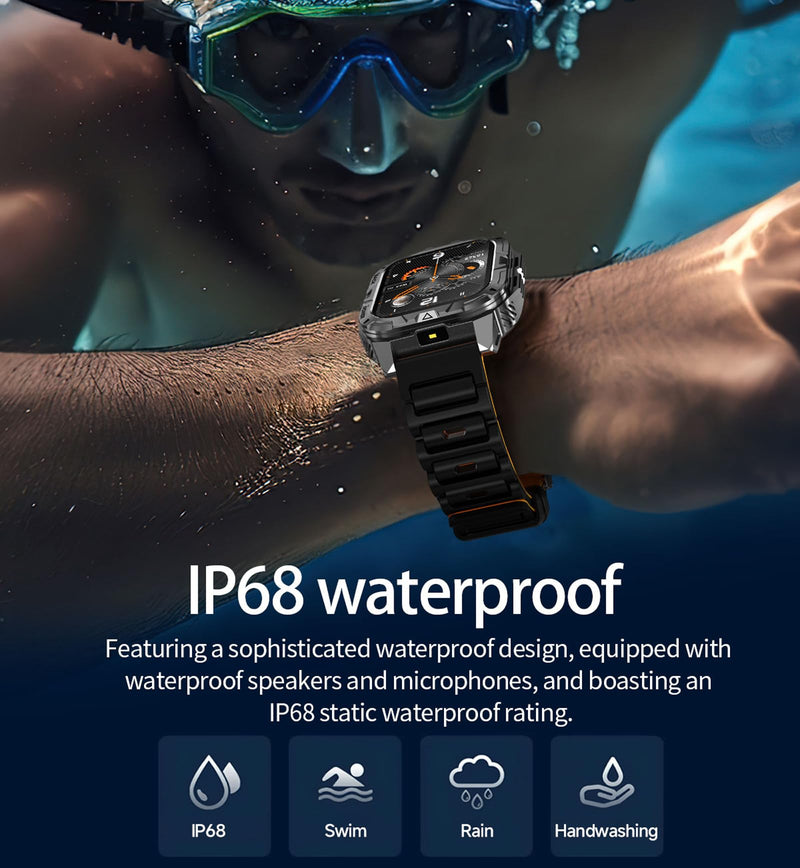 Yihou Mens Military Smart Watch for Men 2.01” Full Touch Screen Bluetooth Calling Heart Rate Sleep Monitor Step Counter Calorie Tracker IP68 Waterproof Outdoor Smartwatch 900mAh Long Battery Life Black-SS
