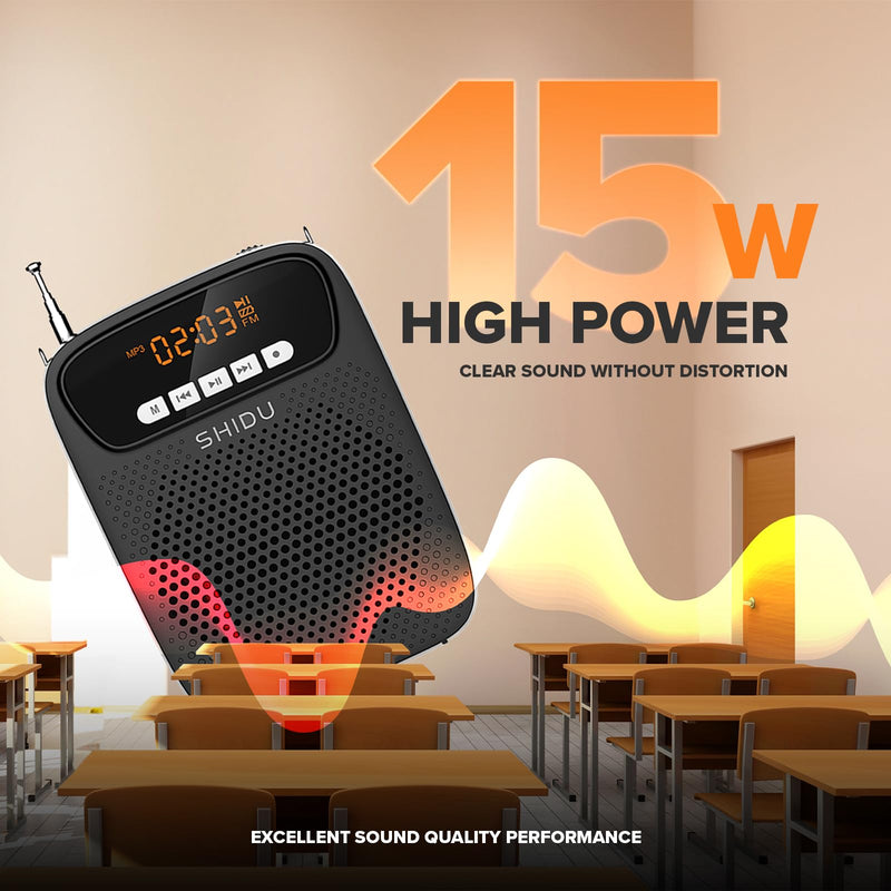 15W Portable Mini Voice Amplifier with Lapel Microphone & Wired Microphone Headset, Rechargeable Megaphone Speaker with 2 Mics for Teachers, Small Pa System for Classroom