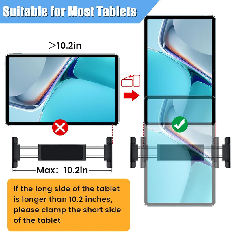 najiaxiaowu 2 Pack Tablet Holder for Car,ipad Headrest Mount for 5.5-18.4 Inch Tablet/ipad/Phones Car Tablet Holder with 360°Rotating Adjustable Trip Essentials,Black 2pack-With adjusting rod